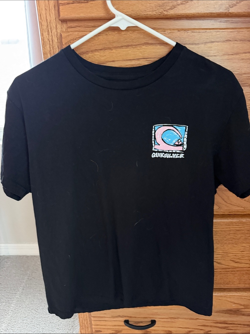 Quiksilver Black Short Sleeve Tee with Pastel Logo